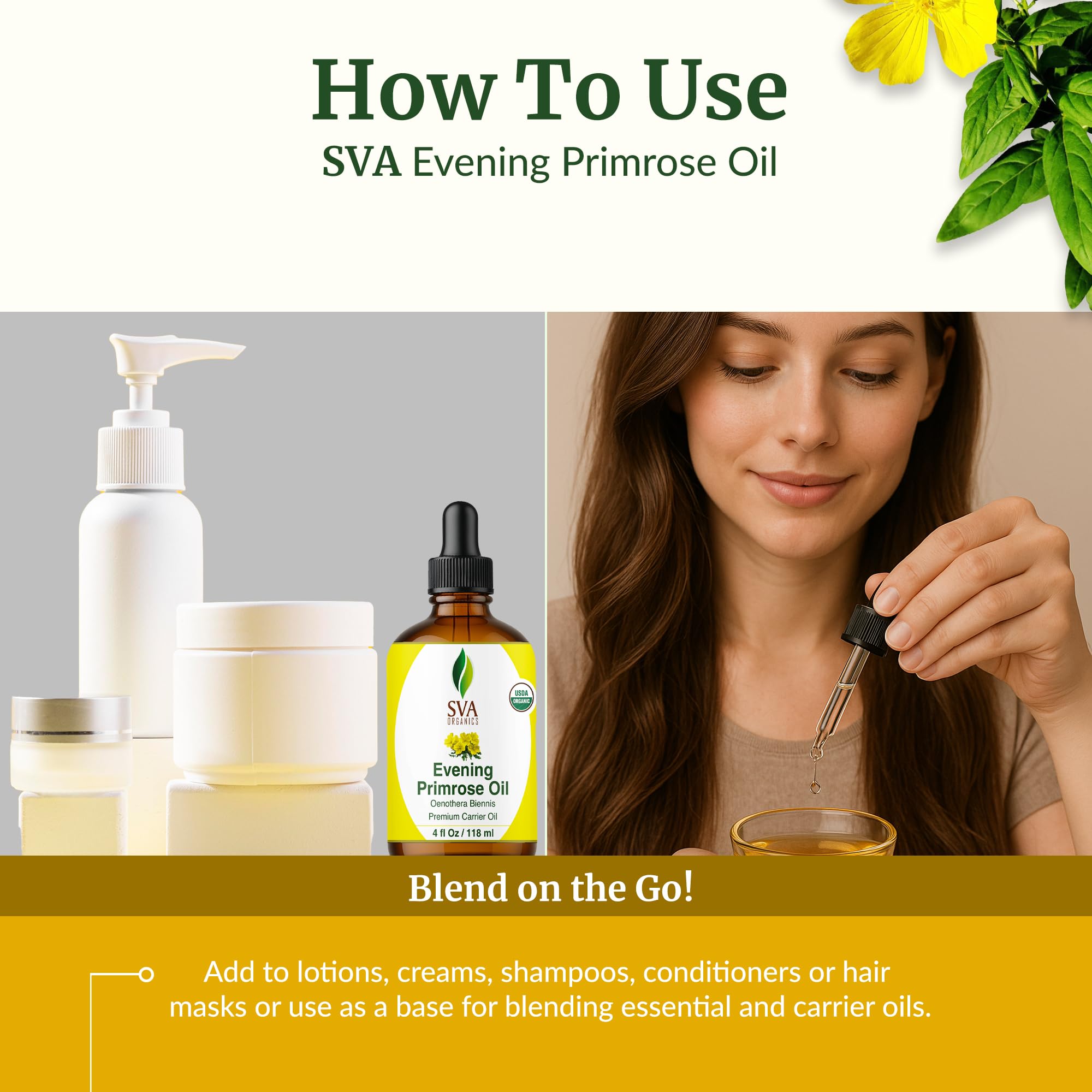 Oil blended into moisturizer using SVA Organics Evening Primrose Oil for skin softness