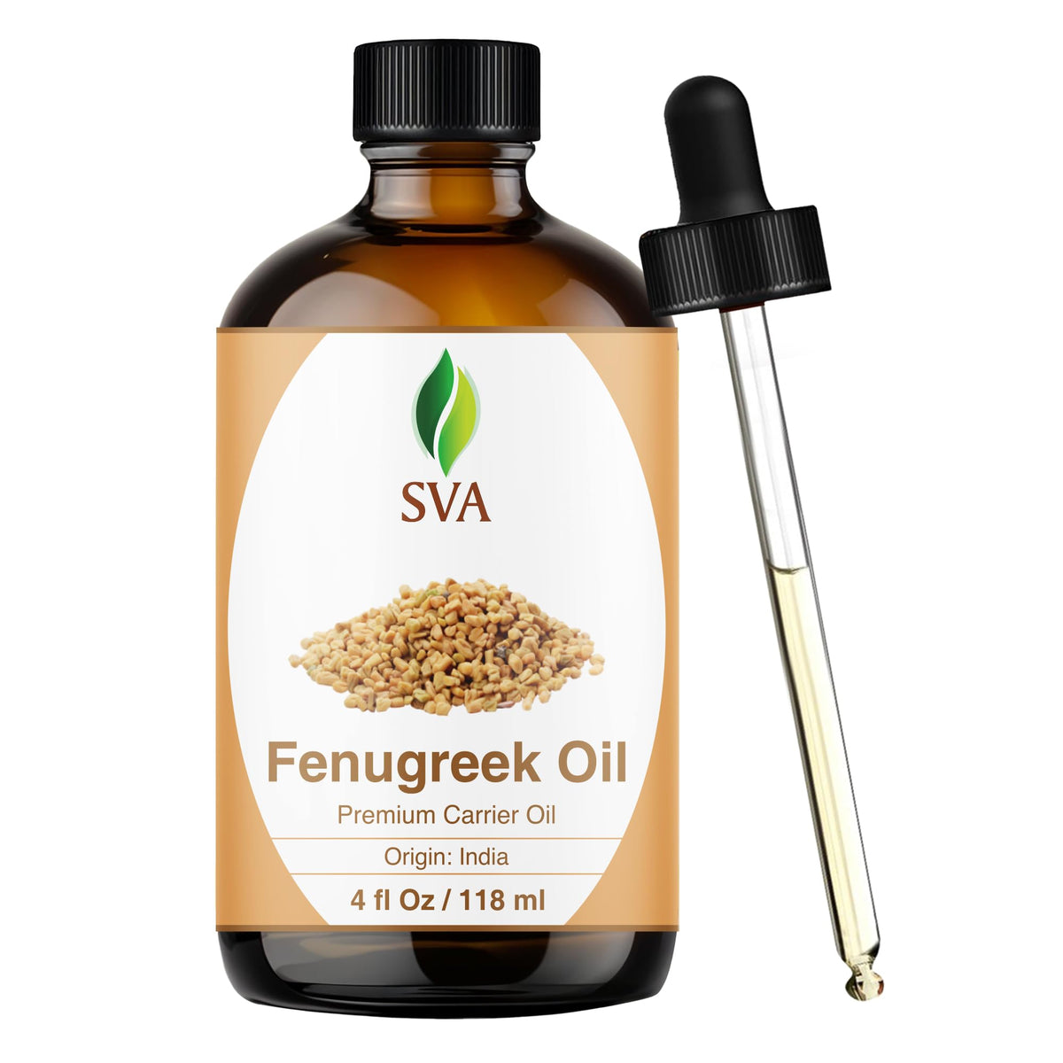 SVA Organics fenugreek oil bottle pour supports scalp care with a light, maple-like aroma.