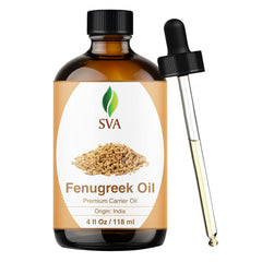 SVA Organics fenugreek oil bottle pour supports scalp care with a light, maple-like aroma.