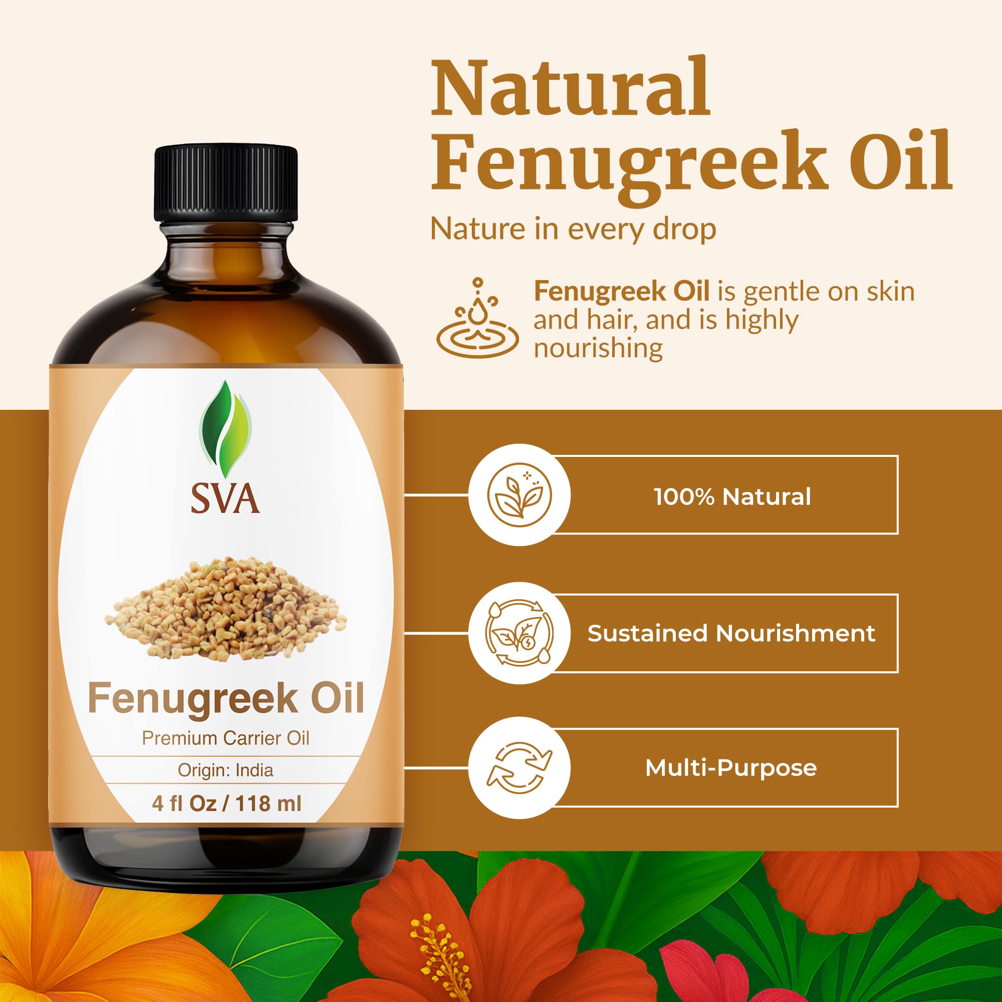 SVA Organics fenugreek oil dropper application enables precise, easy daily use.