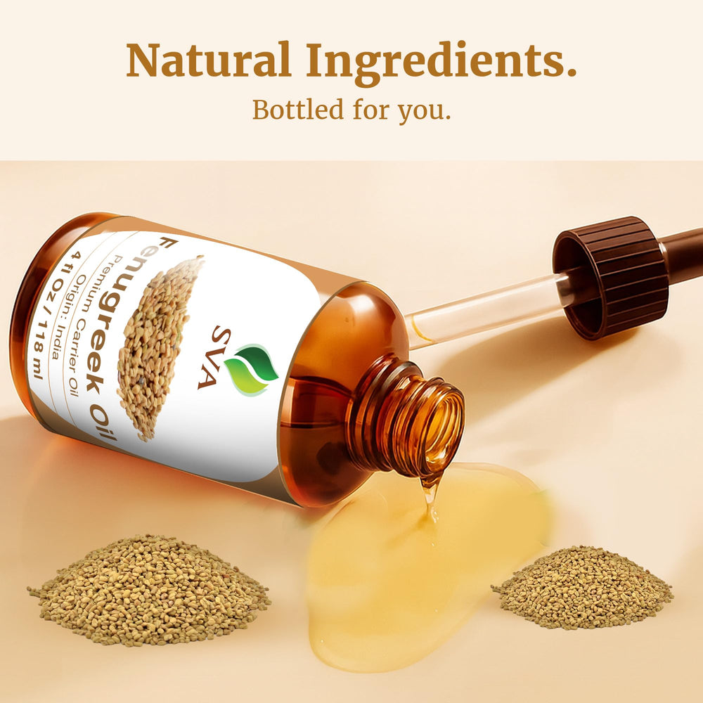 SVA Organics fenugreek oil packaging supports sustainable skincare routines.
