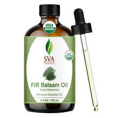 SVA Organics Fir Balsam essential oil bottle with dropper for easy dosing.
