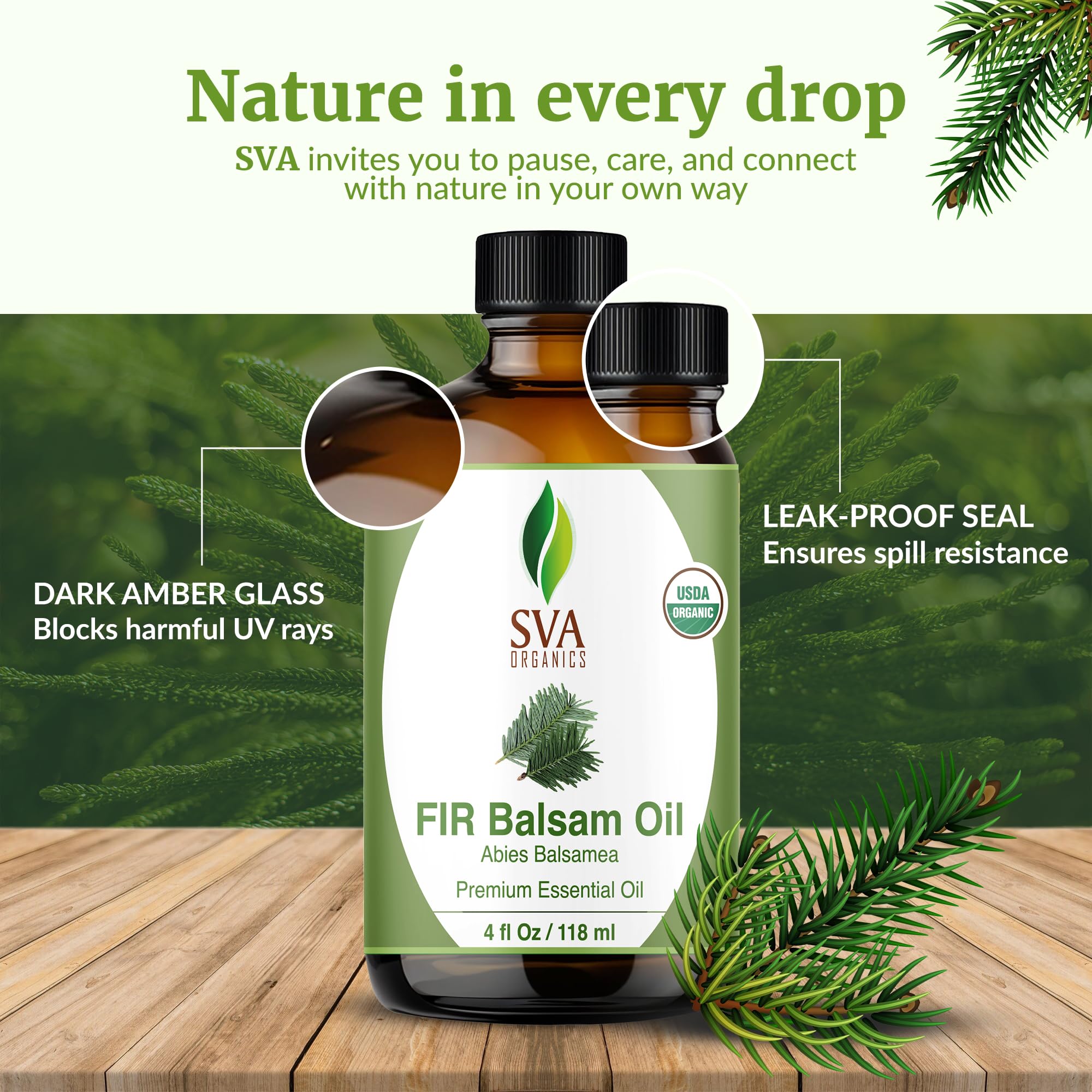 100% natural, steam distilled fir oil, preservative-free and cruelty-free.