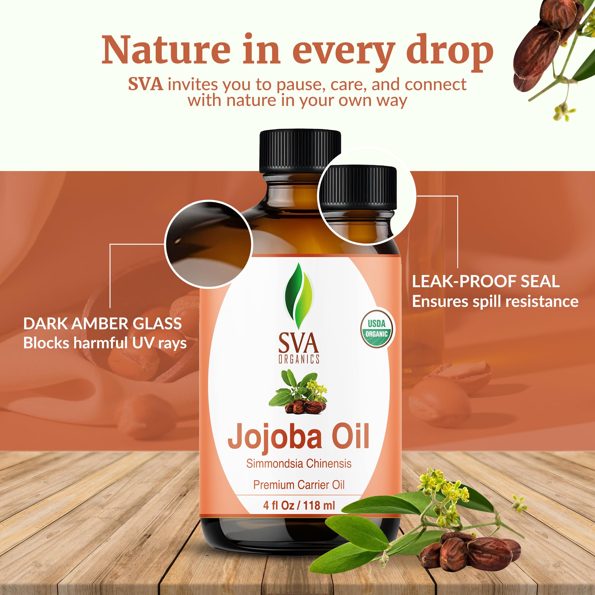 SVA Organics Jojoba Oil blends easily with other carrier oils for custom mixes.