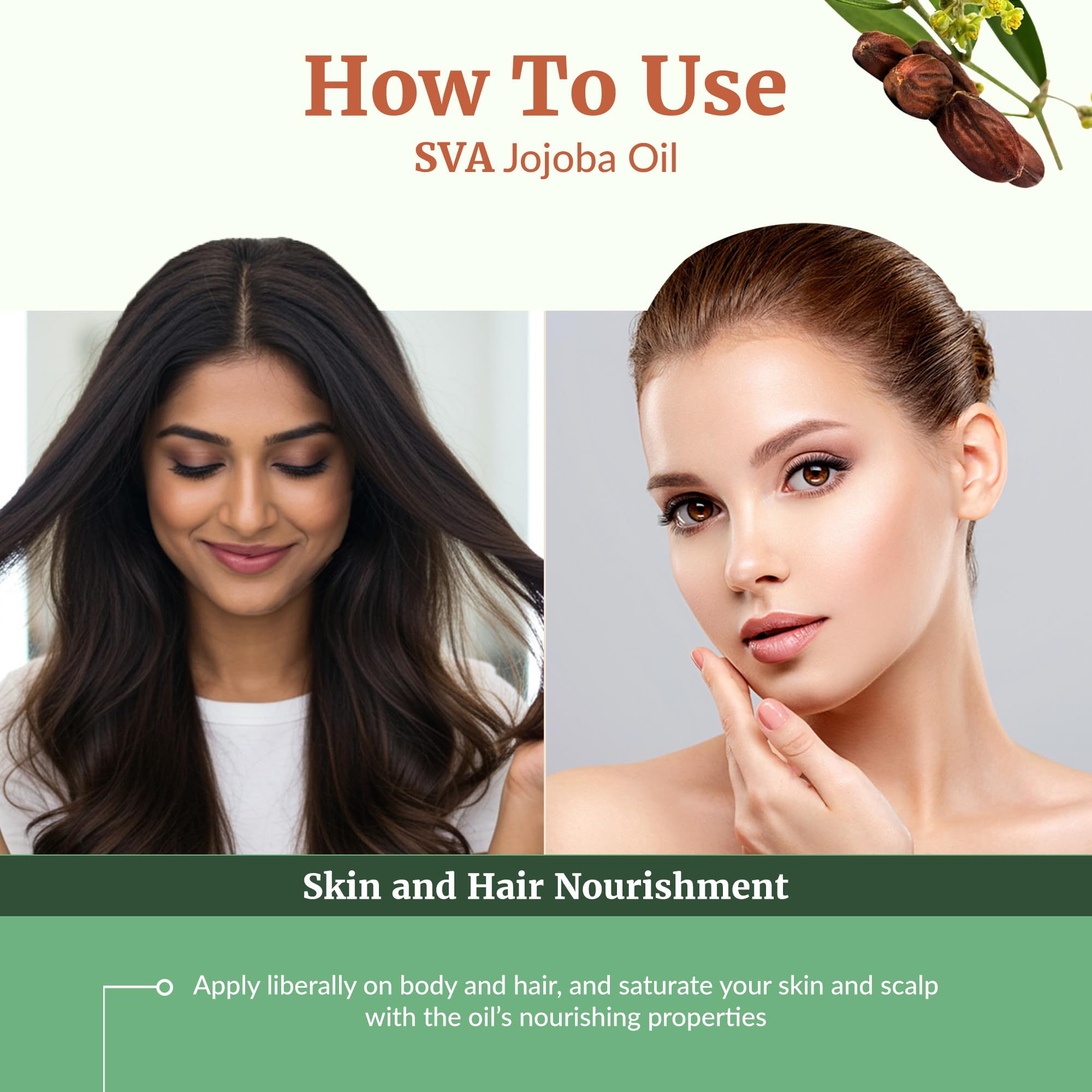 SVA Organics Jojoba Oil for hair care promotes shine and scalp comfort.