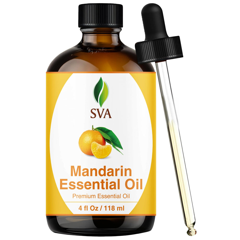 SVA Mandarin Essential Oil bottle with dropper for easy diffusion and skin care.