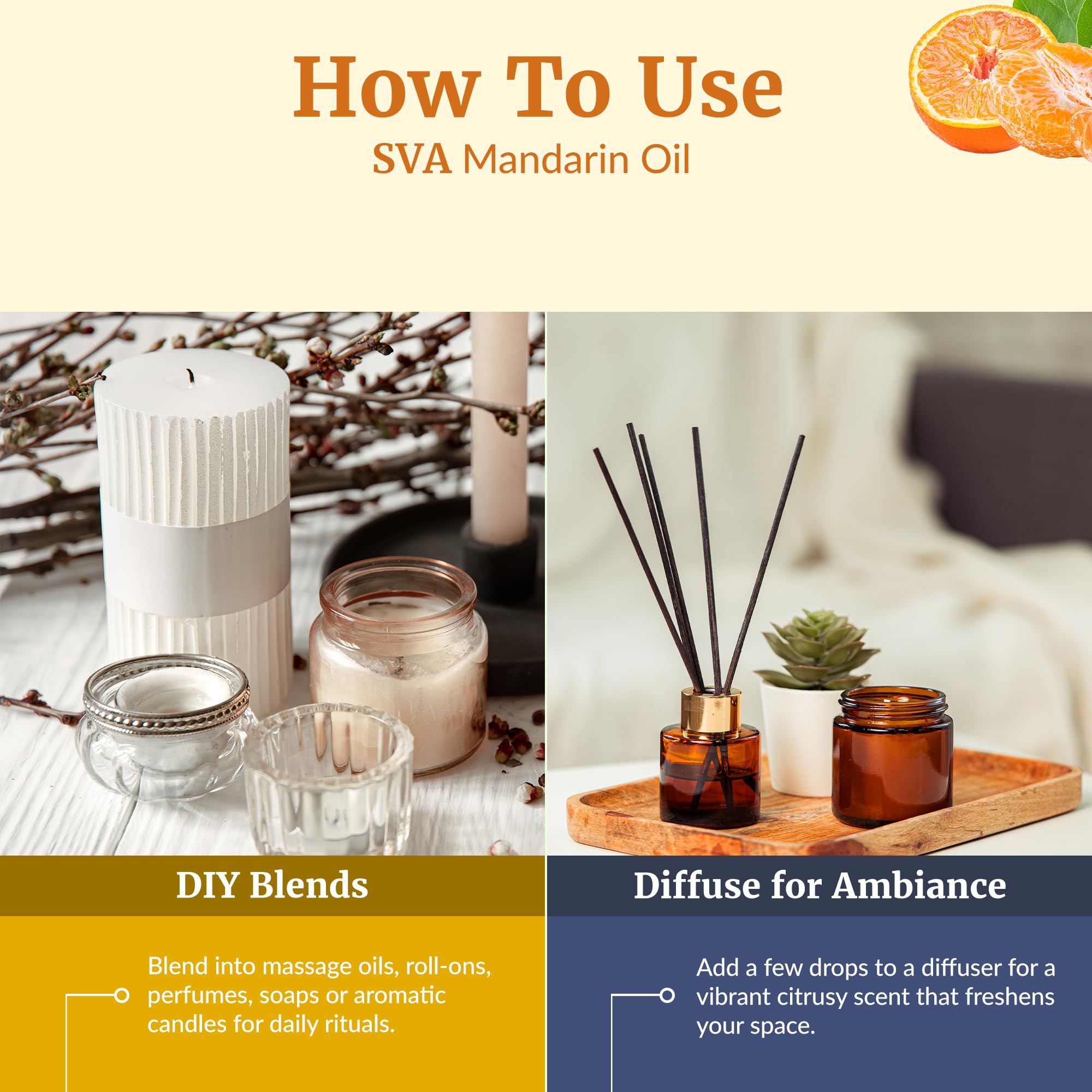 SVA Mandarin oil suitable for soap making, candles, and incense blends.