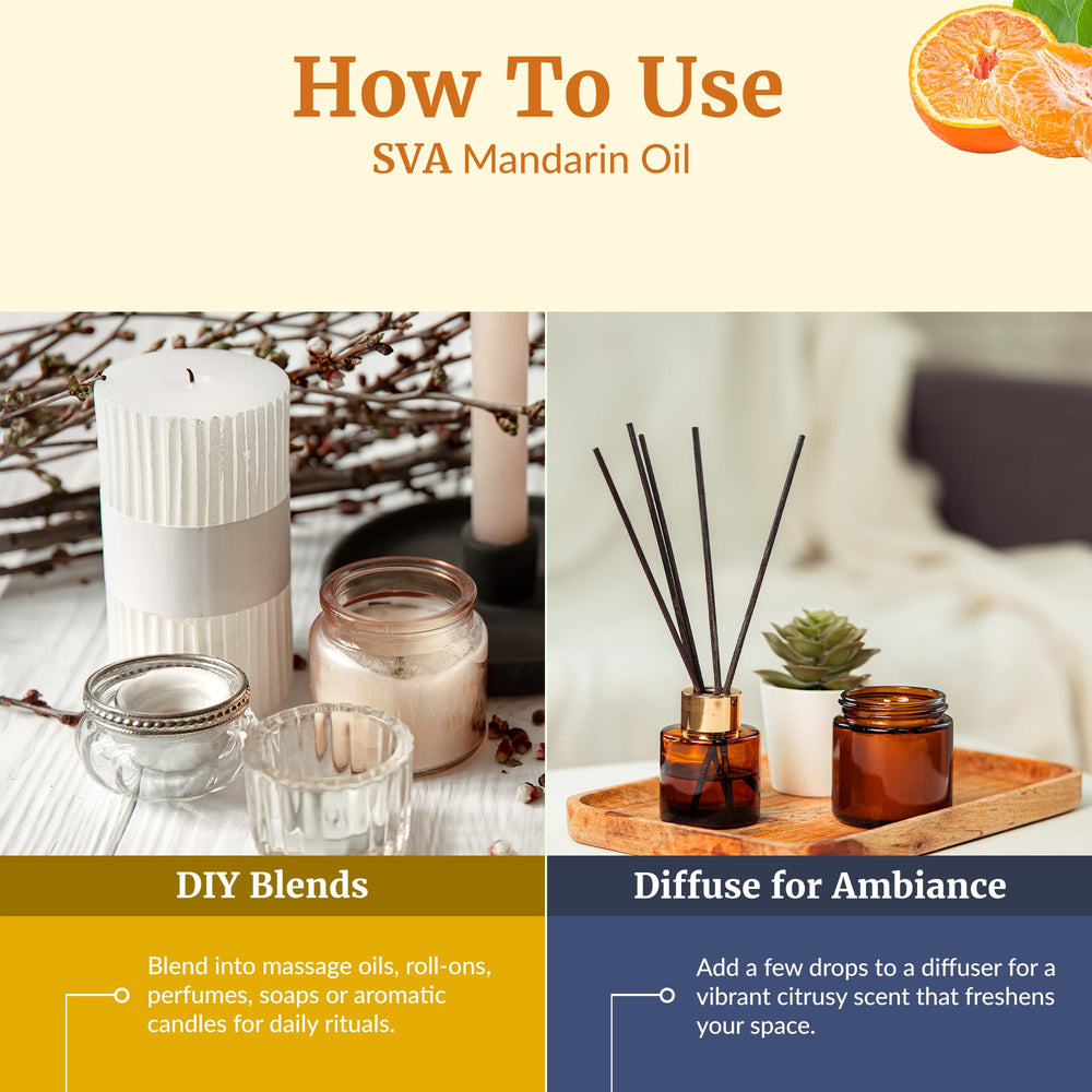 SVA Mandarin oil suitable for soap making, candles, and incense blends.