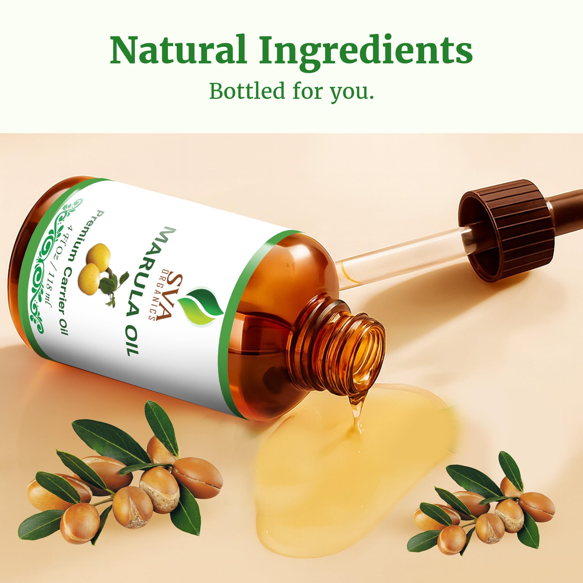 Close-up of SVA Organics Marula Oil label and packaging