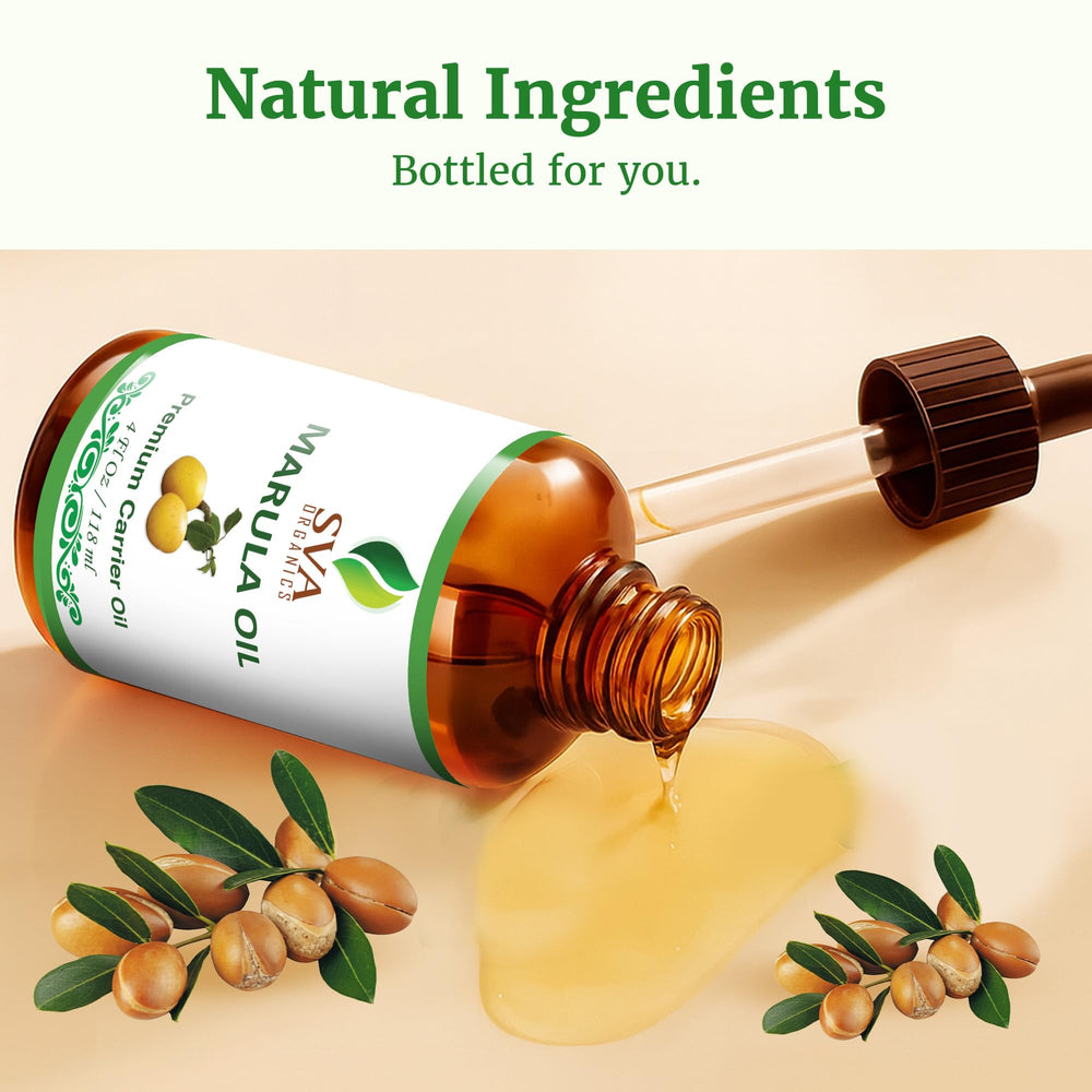 Close-up of SVA Organics Marula Oil label and packaging