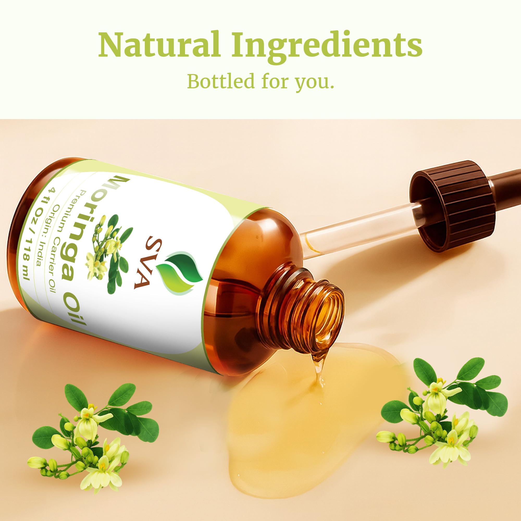 SVA Organics Moringa Oil cruelty-free label close-up confirms ethical testing.