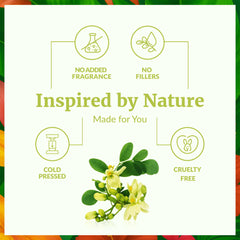 SVA Organics Moringa Oil for hair care application showing mixing with shampoo for nourishment.