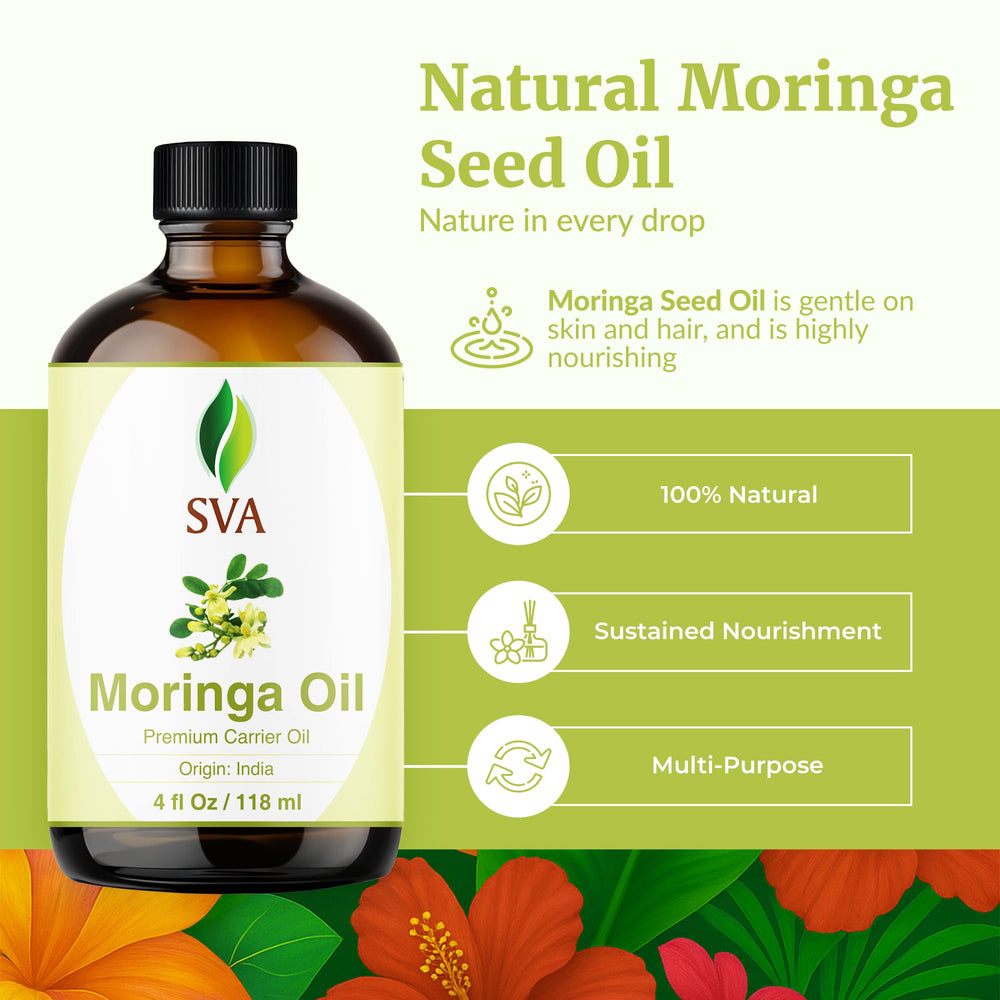 SVA Organics Moringa Seed Oil dropper enables precise, easy application for scalp nourishment.