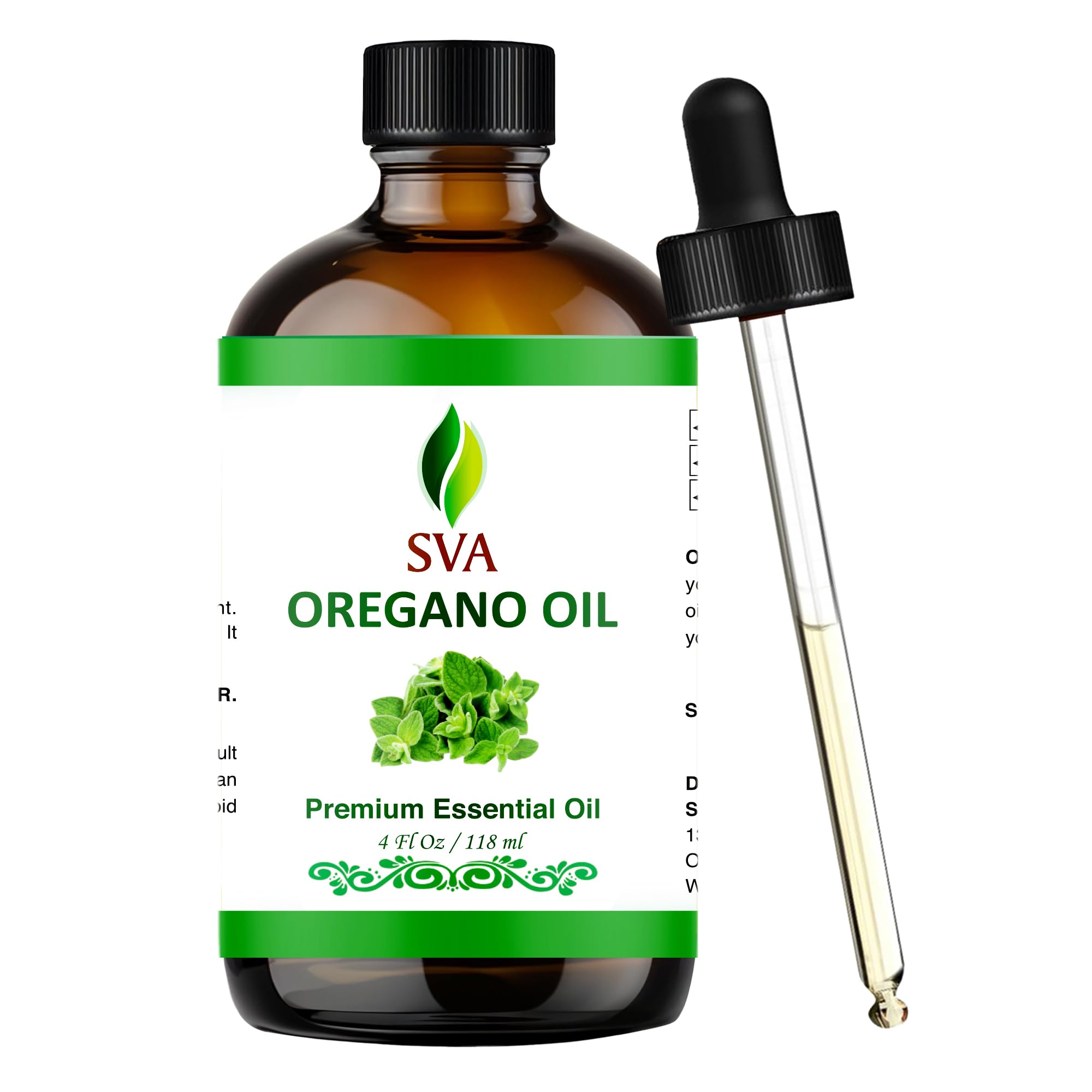 SVA ORGANICS oregano oil bottle with dropper for precise application.