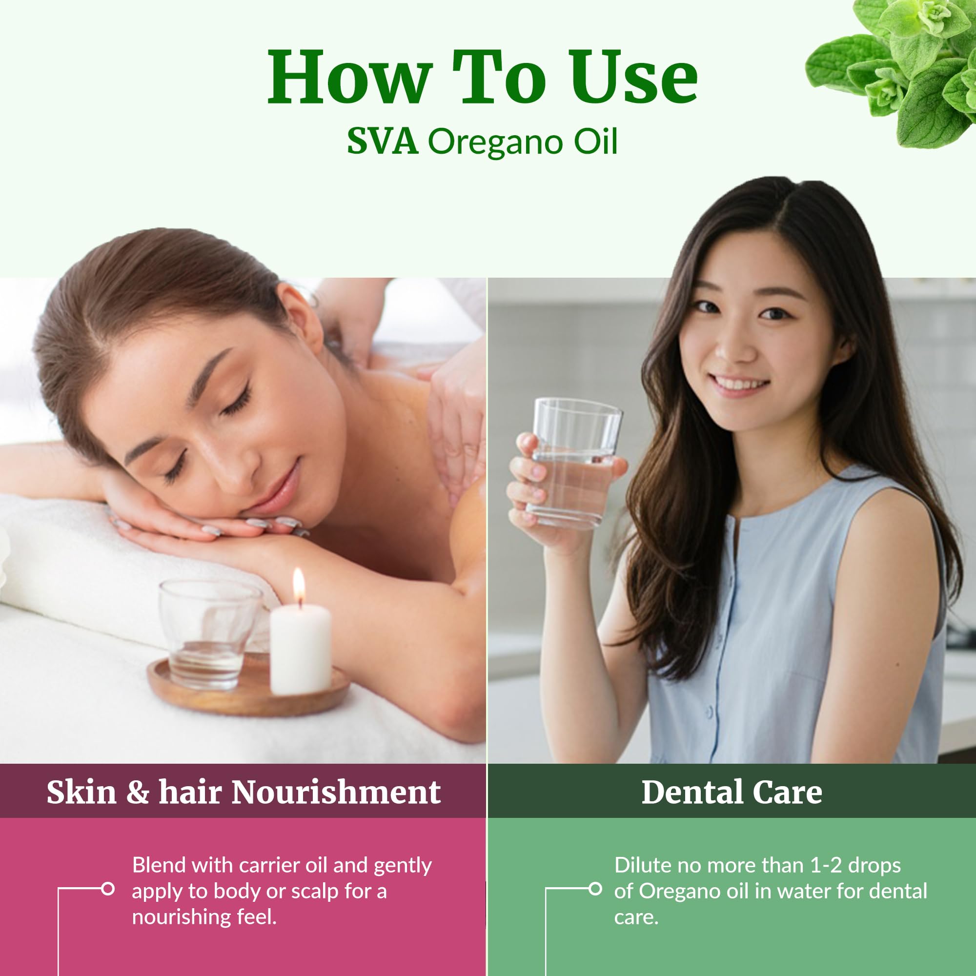Nail care blends using SVA ORGANICS oregano oil in a carrier base.