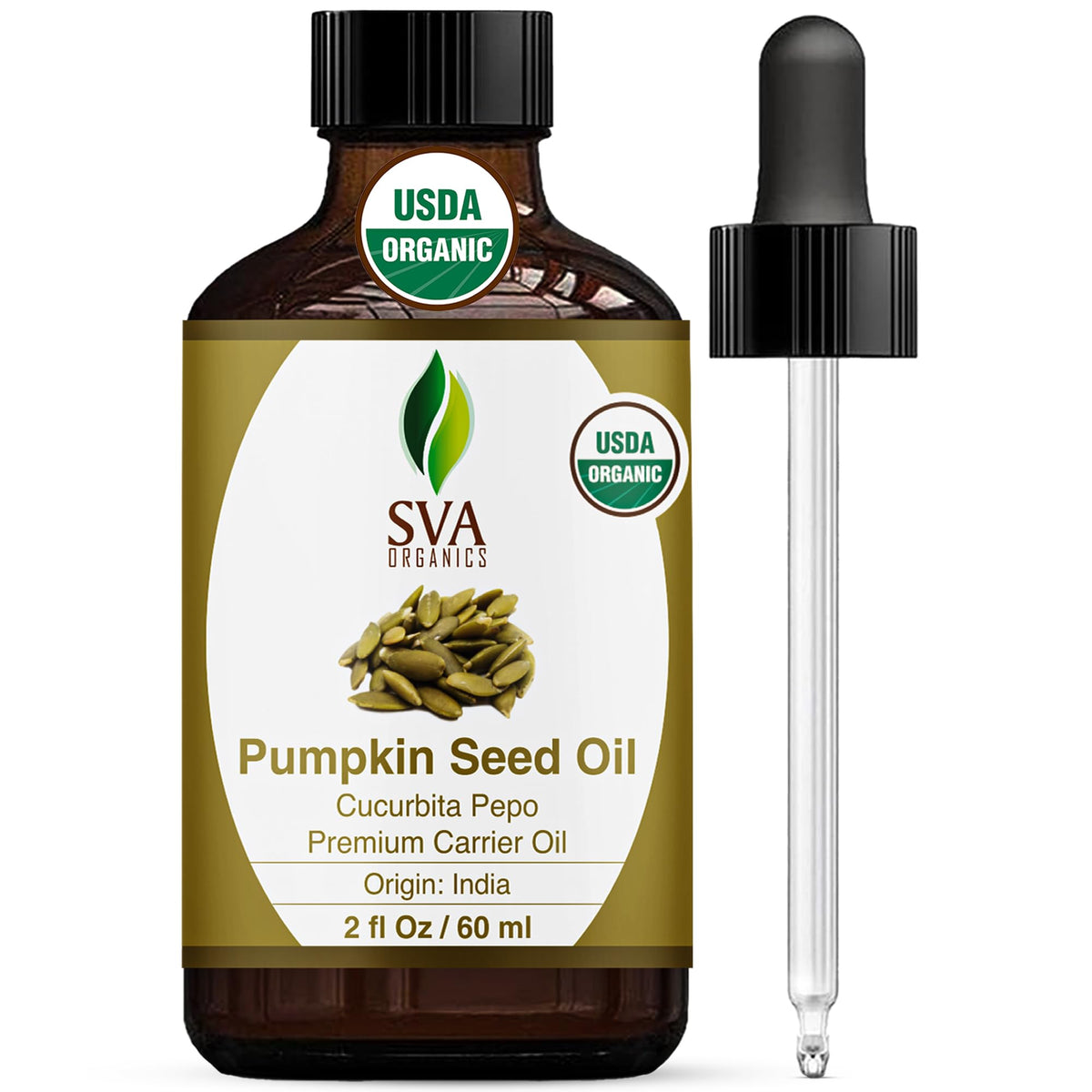 SVA Organics pumpkin seed oil 2oz bottle for versatile skin and hair care.