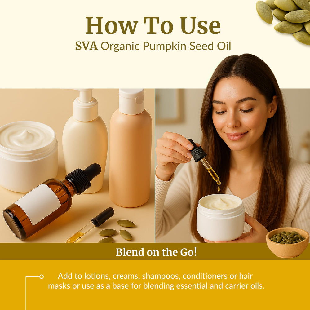 Scalp massage with SVA Organics pumpkin seed oil for deep nourishment.