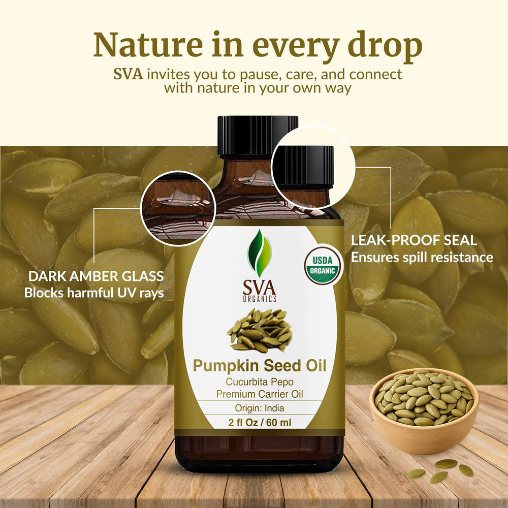 SVA Organics pumpkin seed oil blended into shampoos or conditioners for nourishment.