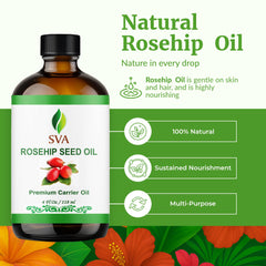 SVA ORGANICS Rosehip Seed Oil dropper pouring oil for easy application.