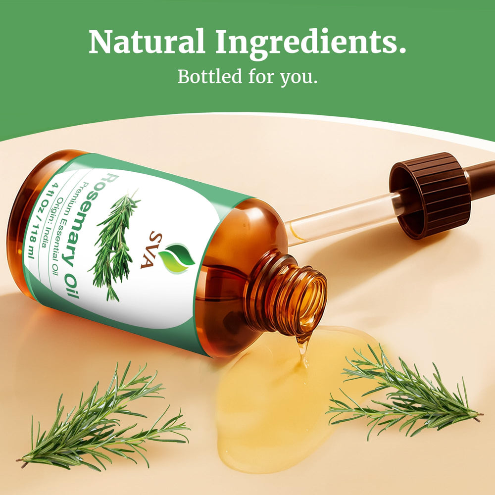 SVA ORGANICS Rosemary Oil packaging and labeling showcase.