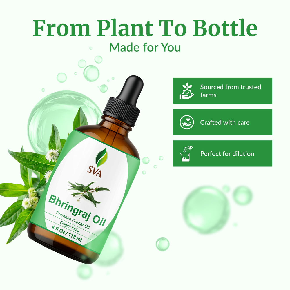 SVA ORGANICS bhringraj oil for scalp massage to support relaxation and circulation.
