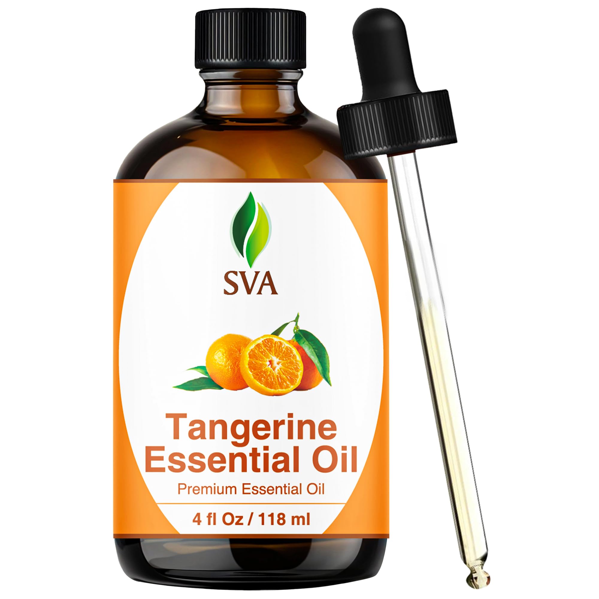 SVA ORGANICS Tangerine essential oil bottle with dropper for easy diffusion and topical use.