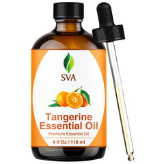SVA ORGANICS Tangerine essential oil bottle with dropper for easy diffusion and topical use.