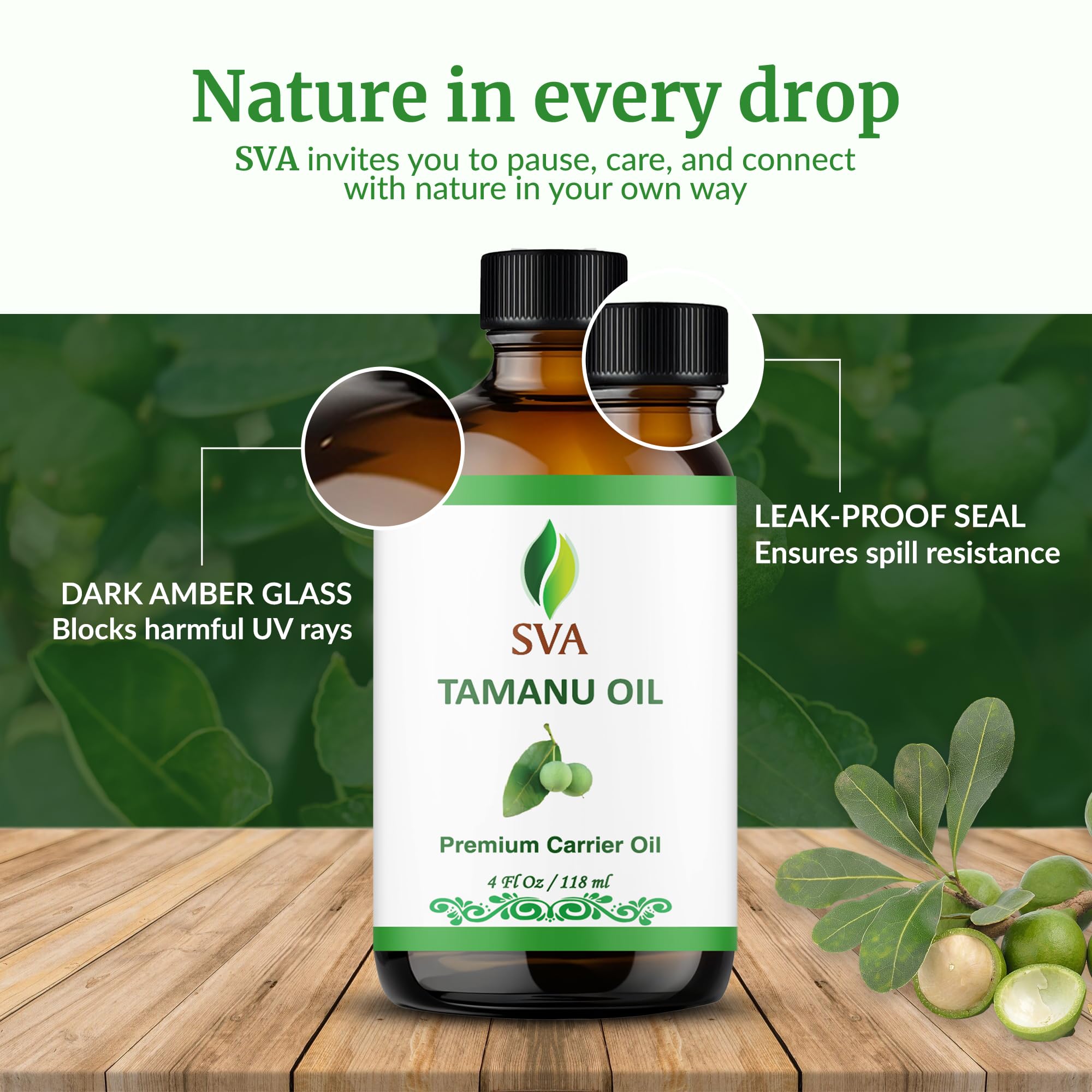 SVA Tamanu Oil hair care application on scalp and strands boosts moisture.
