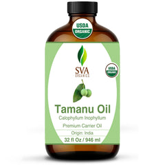 SVA Tamanu oil bottle for skin care and massage.