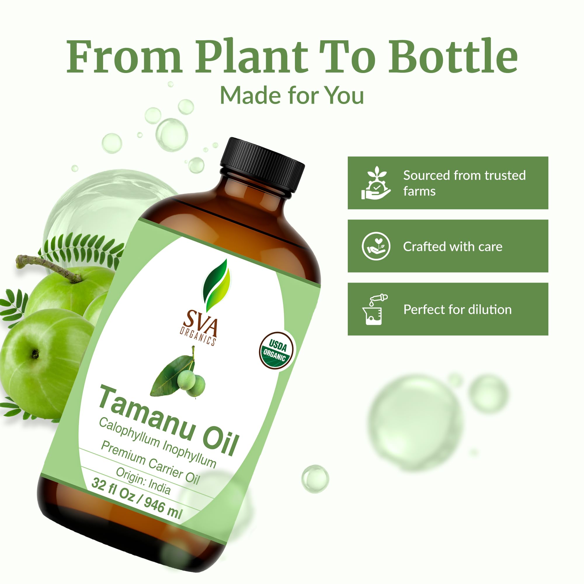 SVA Tamanu seed oil on skin for hydration closeup.