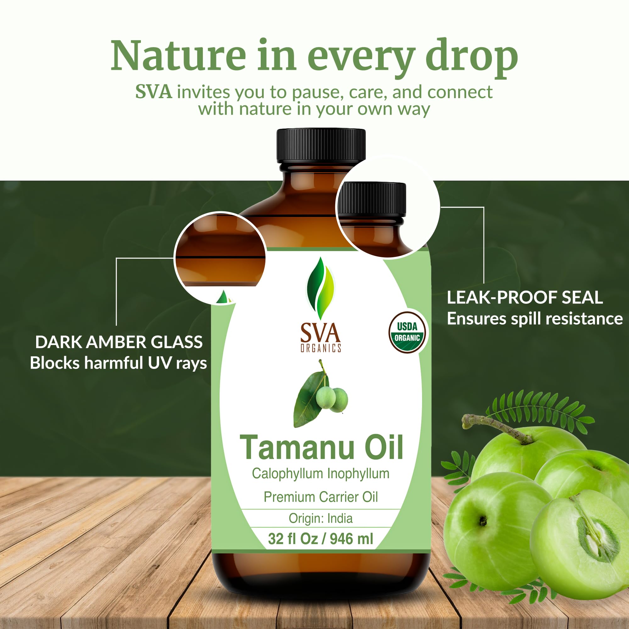 SVA Tamanu oil bottle; large 32 oz supply.