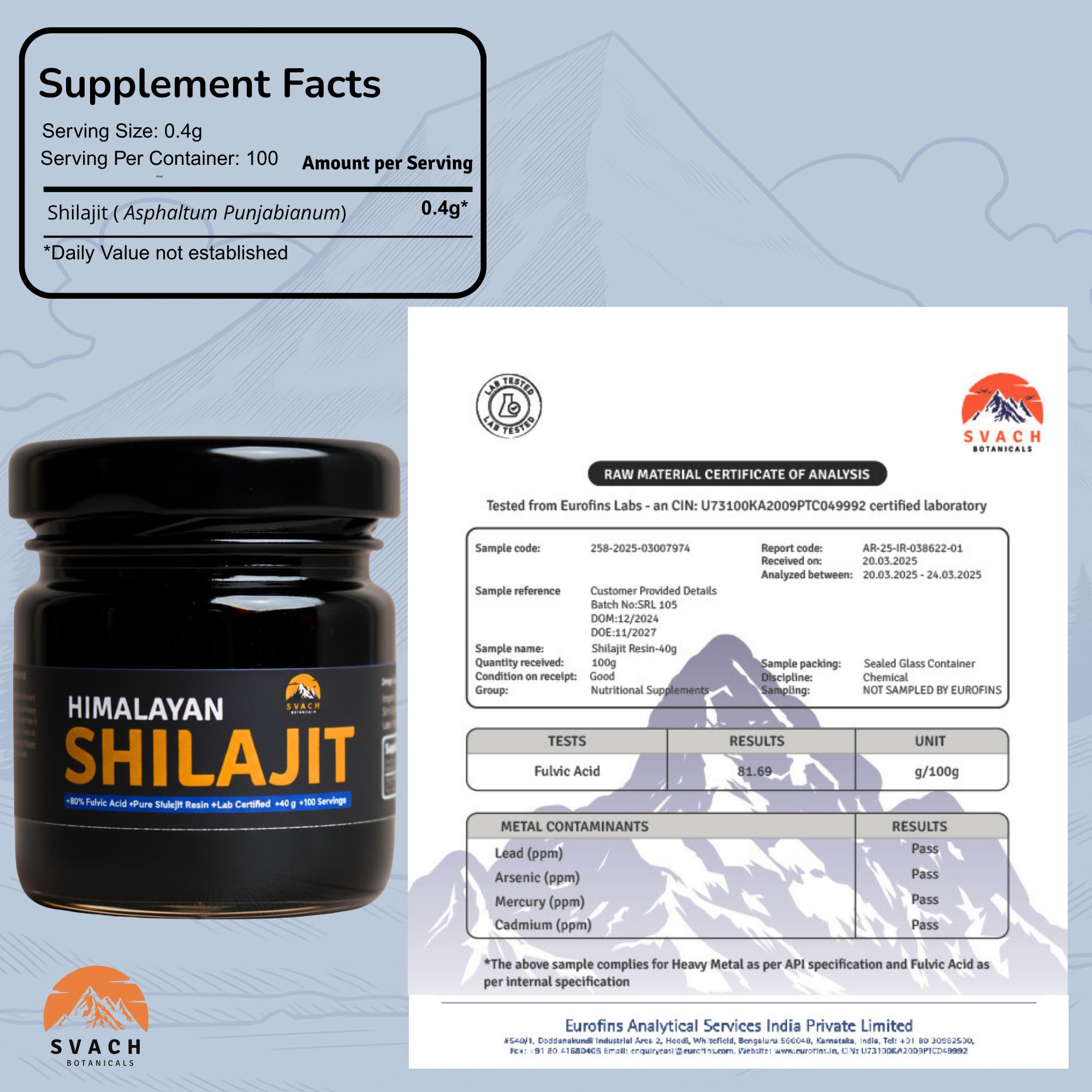 Svach Botanicals Shilajit Resin measuring spoon included for easy dosing