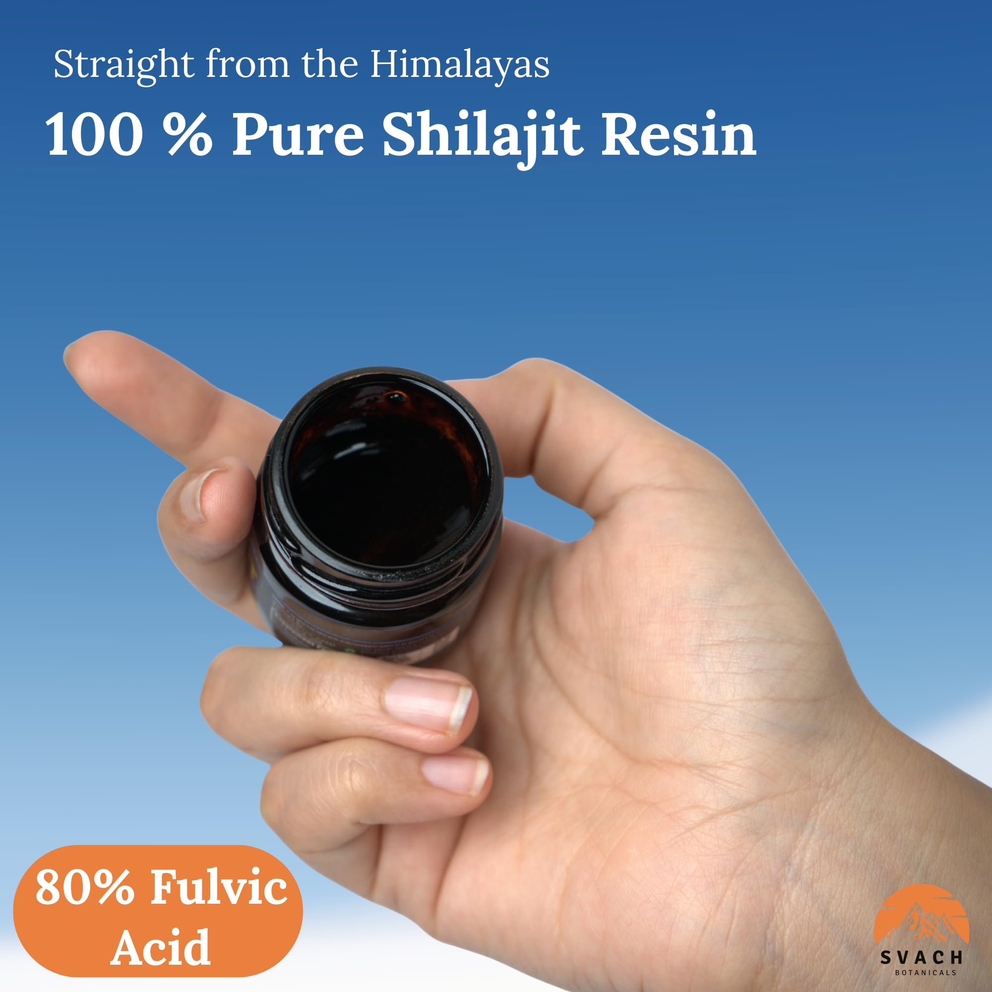 Svach Botanicals Shilajit Resin organic seal emphasizes pure, chemical-free resin