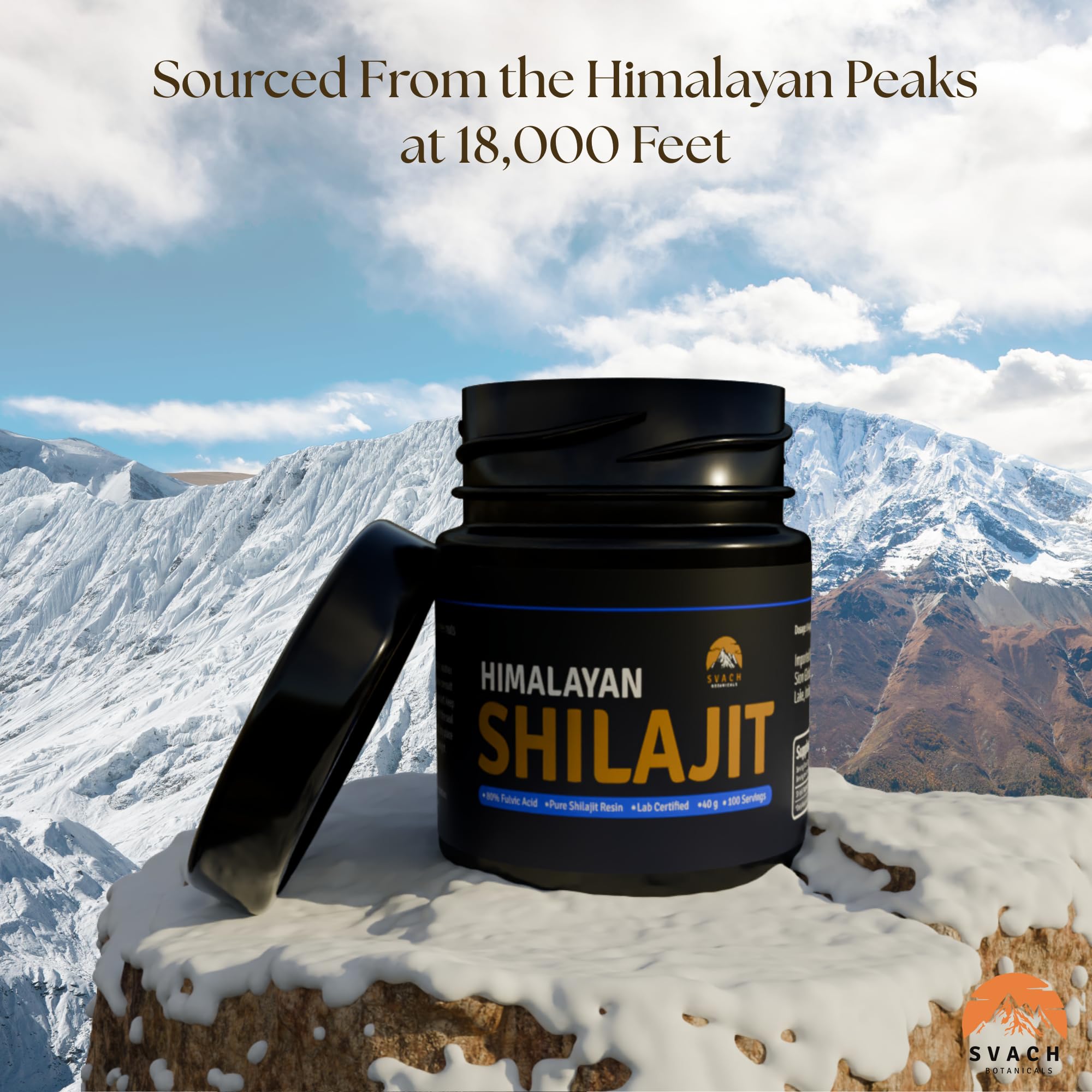 Svach Botanicals Shilajit Resin packaging in 40 g jar for 100 servings