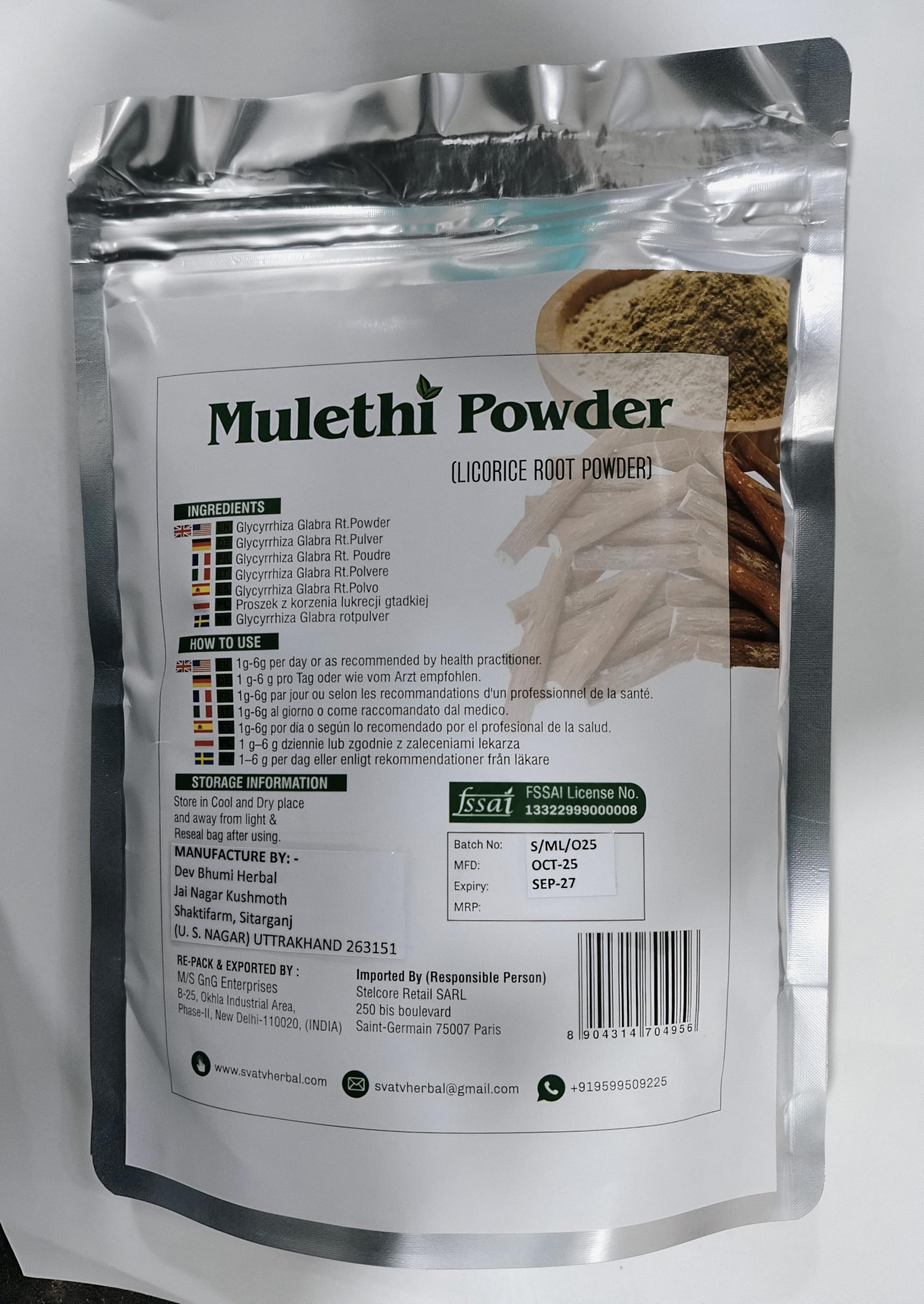 SVATV licorice powder pouring for easy measurement.