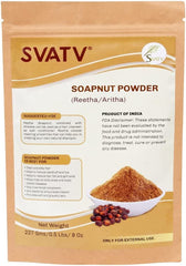 SVATV Soapnut Powder bottle setup for natural hair cleansing.