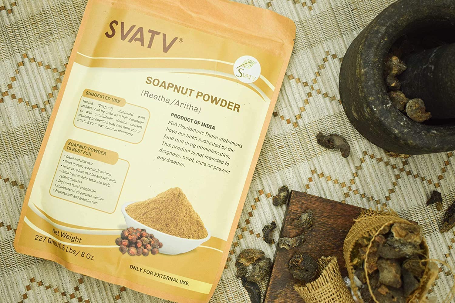 SVATV Soapnut Powder close-up of powder texture.