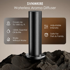SVNWKRE waterless diffuser in bedroom setup providing quiet, calming scent for rest.