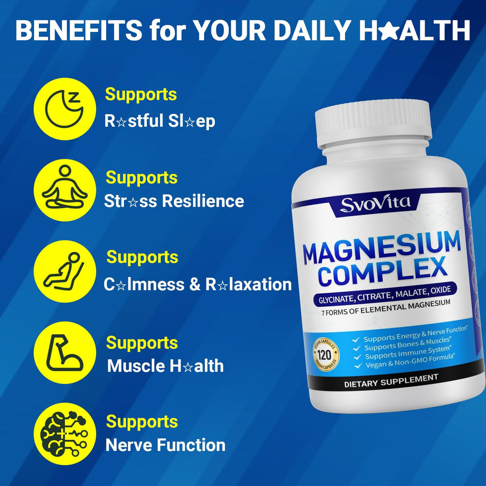 Svovita Magnesium Complex label details show seven magnesium forms.