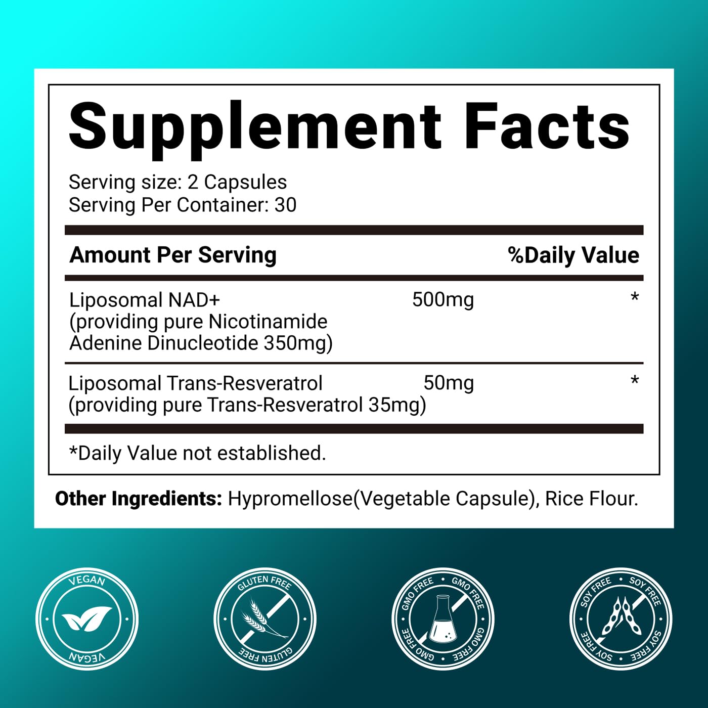 Svovita NAD supplement capsules highlighting liposomal delivery for absorption and cellular support.