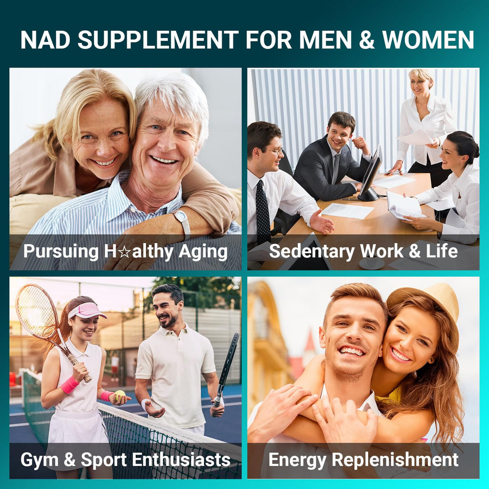 Svovita NAD supplement packaging beside a lifestyle scene indicating on-the-go energy support.