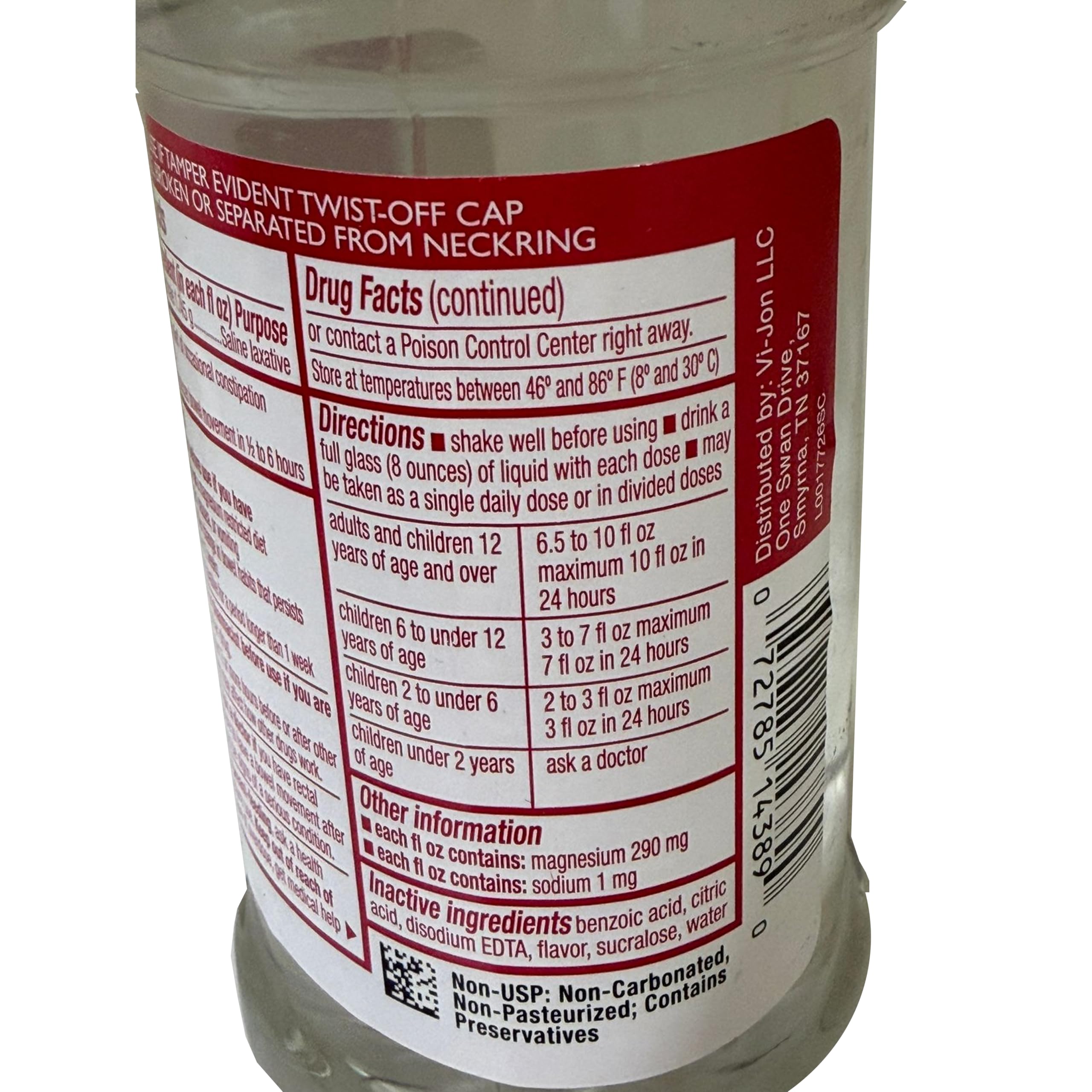 Swan Magnesium Citrate Cherry label close-up highlighting flavor and directions.