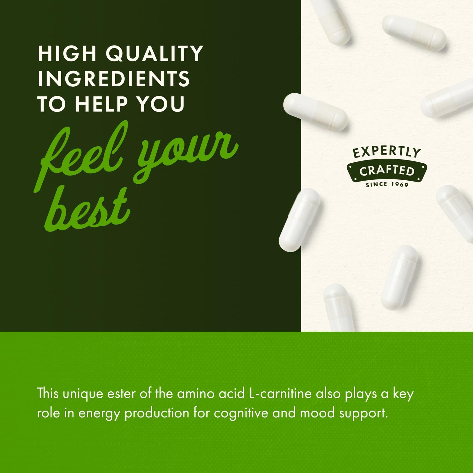 Swanson Acetyl-L-Carnitine ingredient list underscores quality with third-party testing seal