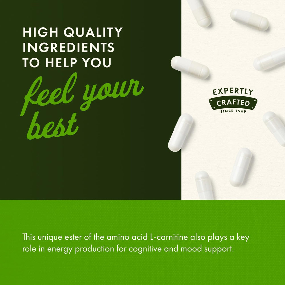 Swanson Acetyl-L-Carnitine ingredient list underscores quality with third-party testing seal