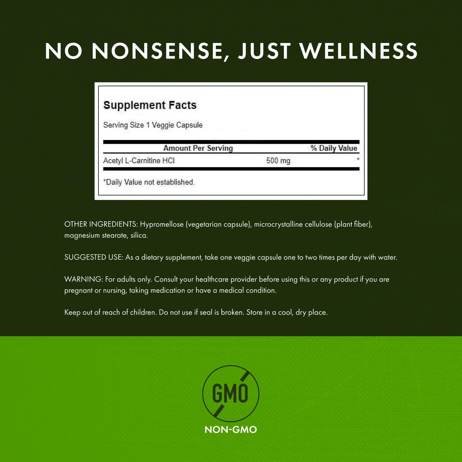 Swanson Acetyl-L-Carnitine packaging label highlights natural formula for nervous system wellness