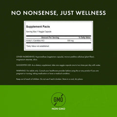Swanson Acetyl-L-Carnitine packaging label highlights natural formula for nervous system wellness