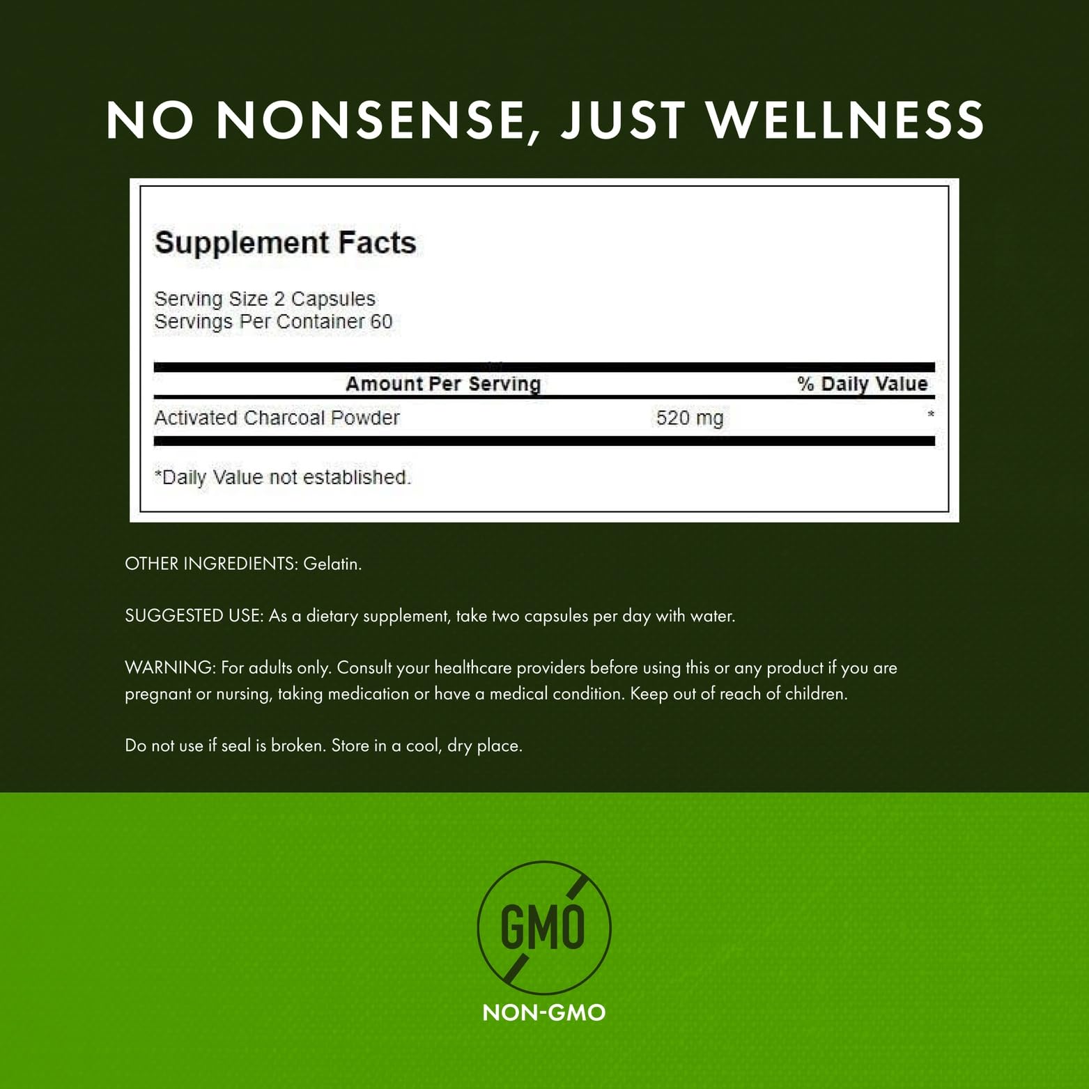 Swanson Activated Charcoal label close view conveying trusted quality.