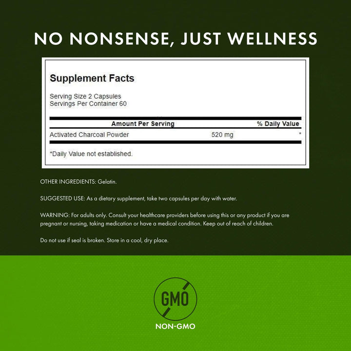Swanson Activated Charcoal label close view conveying trusted quality.
