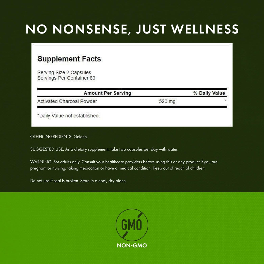 Swanson Activated Charcoal label close view conveying trusted quality.