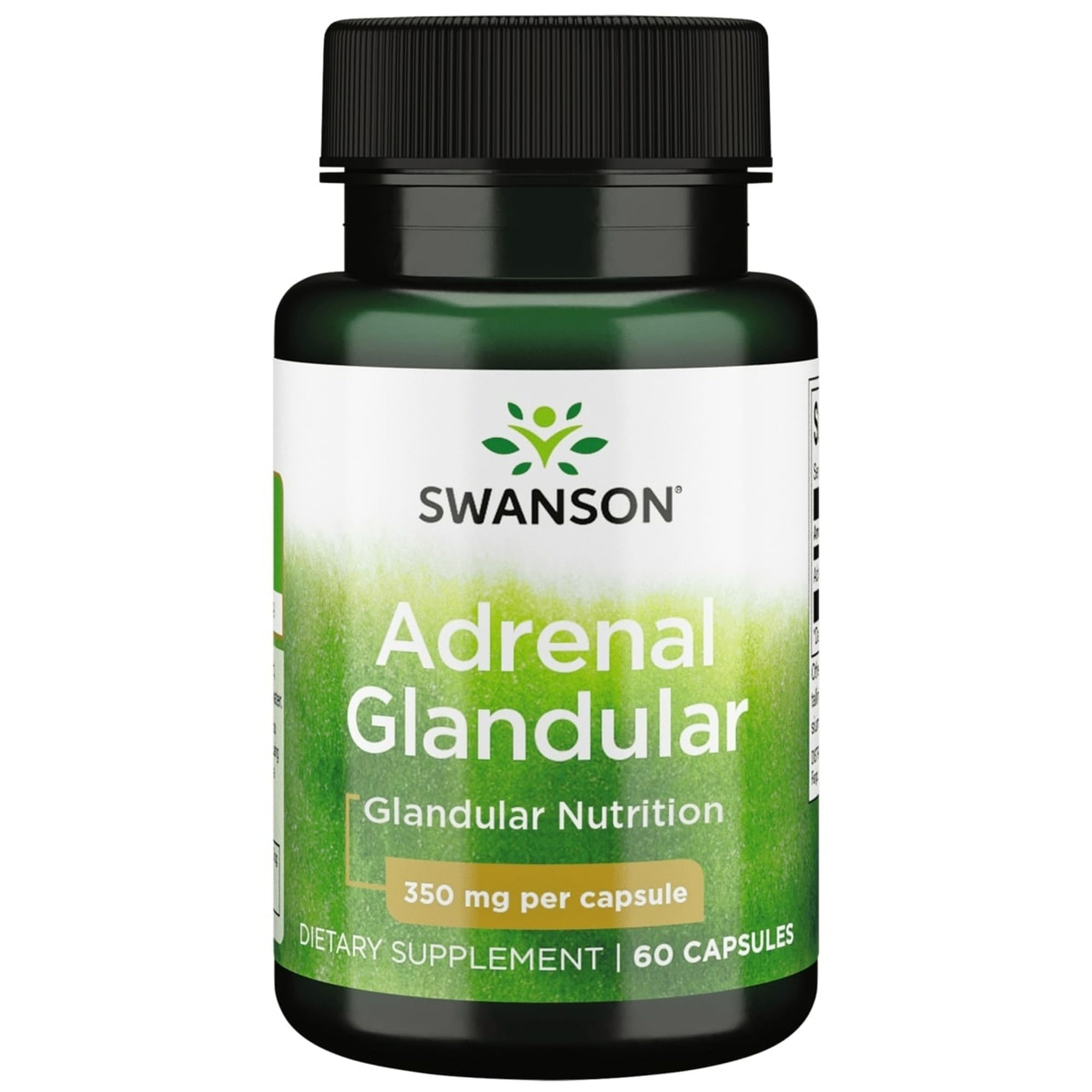 Swanson Adrenal Glandular 350 mg bottle front view for daily capsule routine.